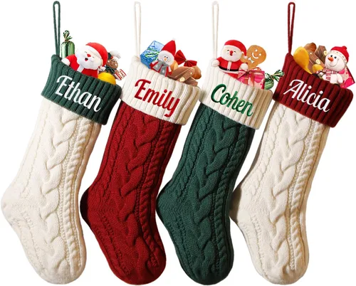 Vista 16 de Calcetín de Navidad Personalizado Grande Tejido Personalizado Bordado con Nombre Calcetín de Navidad para Familia Niños Mascotas Decoración