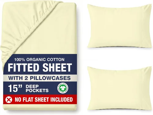Vista 16 de LANE LINEN - Sábana bajera tamaño individual 100% algodón orgánico y 1 funda de almohada, tejido de percal suave, transpirable, apta para colchones
