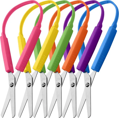 Vista 9 de Special Supplies Tijeras de bucle para adolescentes y adultos de 8 pulgadas (paquete de 6) con bucles coloridos, diseño adaptativo, soporte derecho