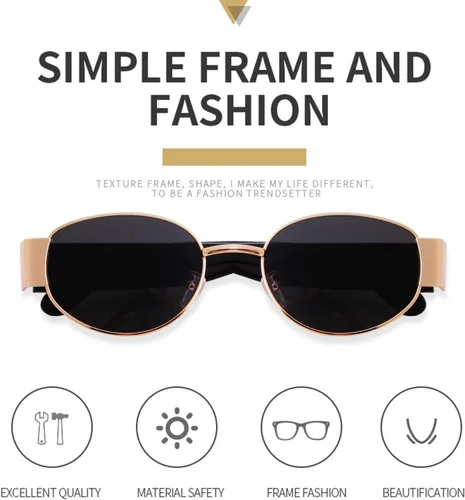 Vista 5 de ADE WU Lentes de sol ovalados para mujer y hombre, estilo vintage de los años 90, lentes de diseño de moda en tono dorado, marco de metal, lentes
