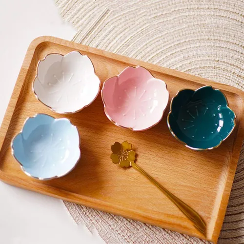 Vista 6 de Cabilock Juego de 2 platos de cerámica con forma de flor verde, platos pequeños de 2.8 pulgadas para salsas, condimentos, aperitivos