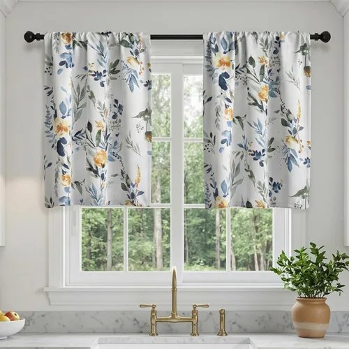Vista 23 de MYSKY HOME Cortinas florales para puerta francesa de 40 pulgadas de largo, juego de 2 cortinas opacas de privacidad con bolsillo para barra A-verde