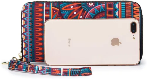 Vista 194 de Cartera de mano para mujer, estilo bohemio, con RFID, elegante, espaciosa con correa para viajes, capacidad para tarjetas, teléfono, dinero