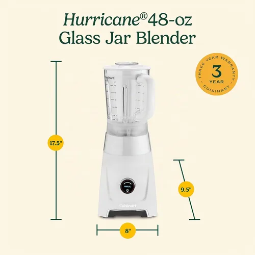 Vista 8 de [Usado] Cuisinart Hurricane® - Batidora digital en tarro de vidrio de 48 onzas, manual de 5 velocidades, 6 ajustes preestablecidos, batido, batido