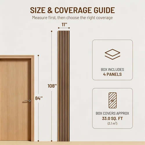 Vista 2 de Amsleekey Paquete de 4 paneles de pared de listones de madera acústica de Teca
