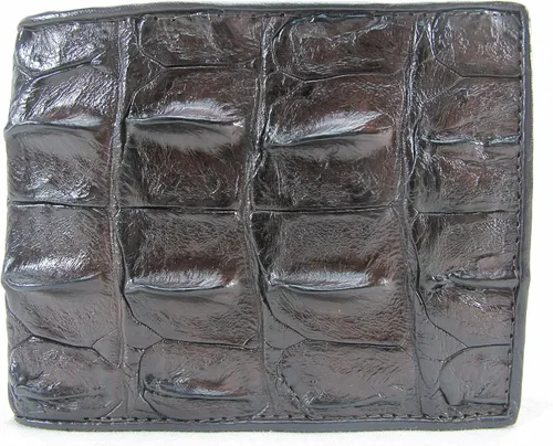 Vista 2 de Cartera plegable de piel auténtica de cocodrilo con diseño de cocodrilo, Marrón Chocolate, Bifold