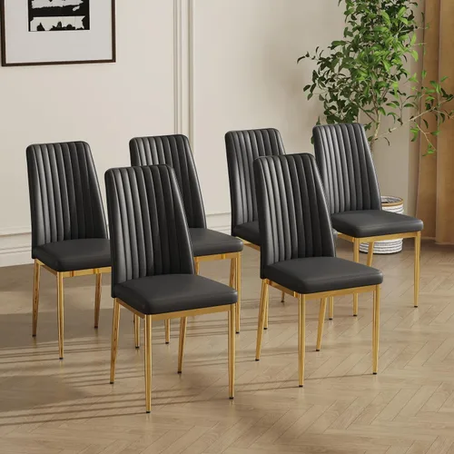 Vista 24 de Sillas de Metal Negro, Juego de 4 Sillas de Comedor Modernas con Cuero Sintético PU y Patas Cromadas de Alto Respaldo para Comedor, Cocina, Sala