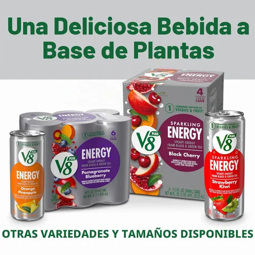 Vista 7 de V8 +ENERGY Bebida Energética de Cereza Negra, lata de 11.5 fl oz (paquete de 4)