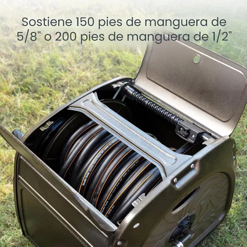 Vista 3 de Giraffe Tools SW5 Caja de carrete de manguera de metal, carrete de almacenamiento de manguera de jardín resistente, mango de manivela, capacidad