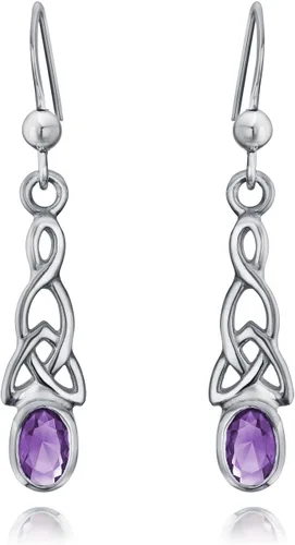 Vista 2 de Aretes celtas irlandeses con forma ovalada de ámbar y piedra lunar con piedras preciosas para mujer, plata de ley 925