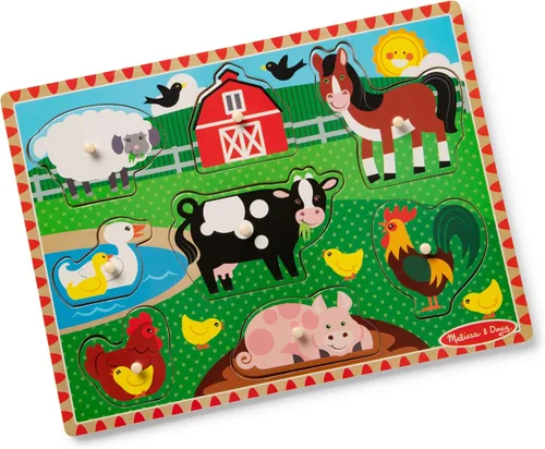 Vista 3 de Rompecabezas de madera con taquetes, motivo granja, Melissa & Doug (8 piezas)