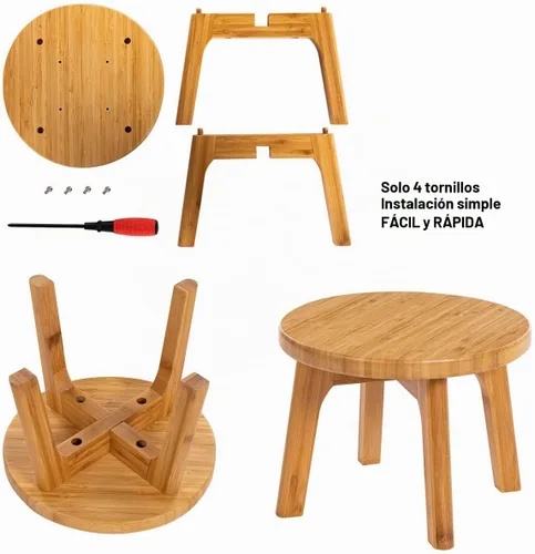 Vista 8 de GOBAM Taburete de bambú de 7.3 pulgadas, taburete resistente para adultos, taburete para niños, taburete de madera portátil para cocina, baño