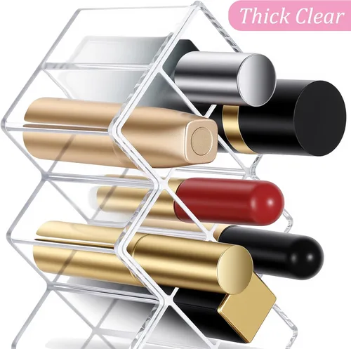 Vista 4 de Organizador de lápiz labial de 4 piezas, 16 espacios, torre de lápiz labial apilable en forma de pez, soporte de almacenamiento de brillo de labios