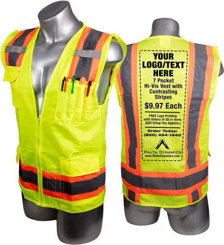 Vista 7 de Malta Dynamics Chaleco de inspección de seguridad amarillo de alta visibilidad, compatible con OSHA/ANSI, tamaño multi