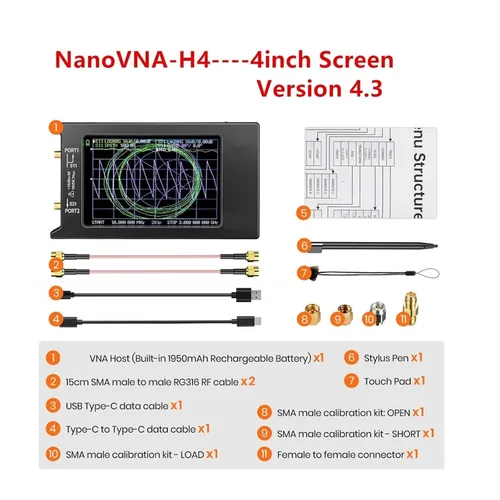 Vista 8 de Vector Network Analyzer, VNA-H4 4inch Vector Network Analyzer 10k-1.5GHz HF VHF UHF Antenna Analyzer Version 4.3 with SD Card Slot Measuring S