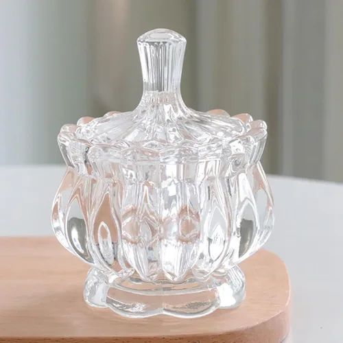 Vista 13 de Tarro de almacenamiento de caramelos de vidrio de cristal colorido con relieve, lujoso recipiente para buffet de galletas con tapas, caja