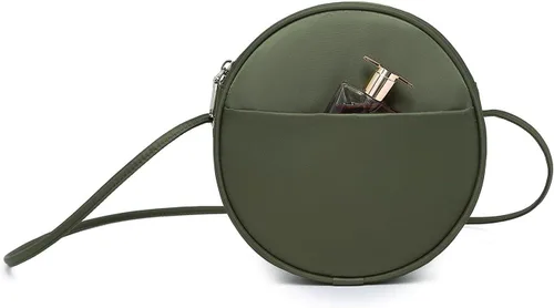 Vista 7 de Bolso circular para mujer, bolso cruzado redondo con cremallera Verde militar/nailon
