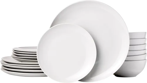 Vista 9 de Amazon Basics Juego de vajilla, Apto para microondas y lavavajillas, Servicio para 6, Cocina completa de 18 piezas, Platos, fuentes, cuencos, ramas
