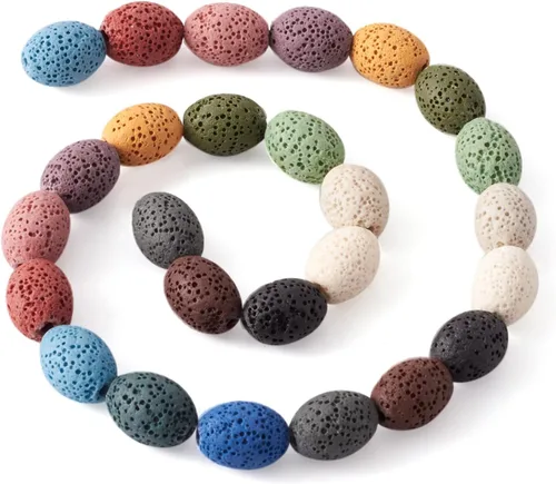 Vista 11 de Craftdady 25 cuentas de piedra de lava negra natural, tubo de columna, piedras preciosas volcánicas, cuentas sueltas para curación de energía