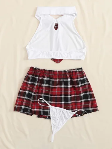 Vista 2 de DIDK Conjunto de lencería para mujer, 3 piezas, uniforme para adultos, con tanga