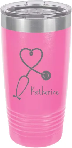 Vista 10 de Estetoscopio Enfermera Personalizable Añade Tu Texto Personalizado Vaso Aislado 20 Oz Taza De Café De Viaje Personalizable (Negro)