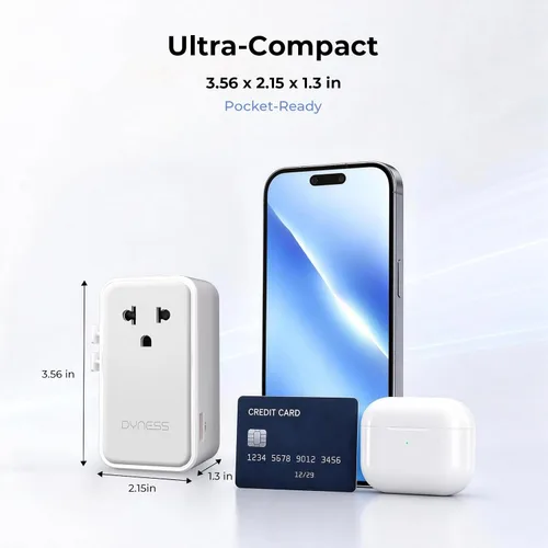 Vista 4 de Dyness Adaptador de viaje universal, 70W GaN Ultra-Slim, 4 puertos USB Blanco
