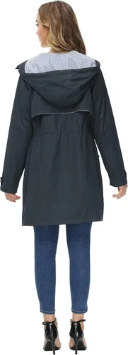 Vista 5 de JASAMBAC Chaqueta larga para mujer impermeable ligera para exteriores con capucha