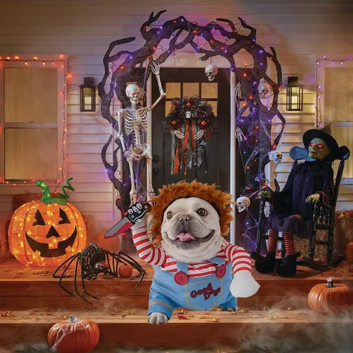 Vista 3 de Disfraz de Halloween para mascotas, disfraz divertido de Halloween, cosplay, ropa linda, ajustable, accesorios de ropa para perros pequeños