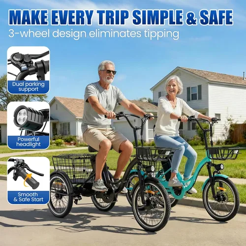Vista 2 de Triciclo eléctrico para adultos, triciclo eléctrico de pico de 1200 W, triciclo plegable con batería extraíble de 468/720/960 Wh, bicicletas 83