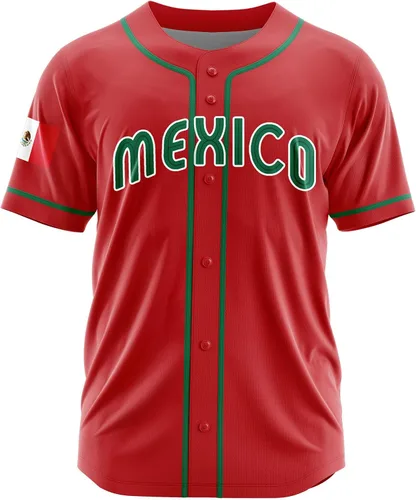 Vista 2 de Camisetas de béisbol personalizadas de México, número de nombre personalizado para hombres y mujeres, camiseta de béisbol de México