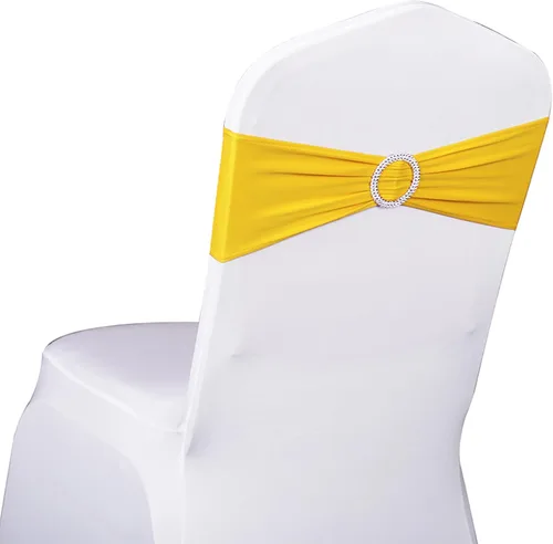 Vista 16 de Paquete de 50 bandas negras de elastano para sillas de boda, lazos con hebillas para fiestas, cumpleaños, fiestas, banquetes de jubilación