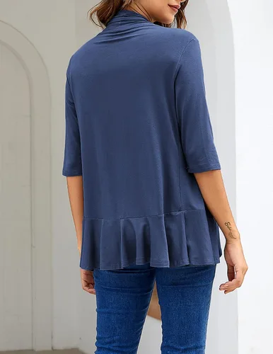 Vista 5 de Zeagoo - Cárdigan de punto suave para mujer, abierto por delante, con manga 34, drapeado, con volantes, suéteres de punto suave