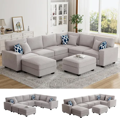 Vista 16 de Legend Vansen - Sofá seccional modular en forma de U con otomano, sofá de esquina reversible moderno para sala de estar (Antracita, 2+3 con otomano)