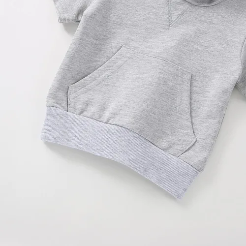 Vista 5 de Sudadera de manga corta para niños y niñas recién nacidas, sudadera con capucha sólida y pantalones de algodón