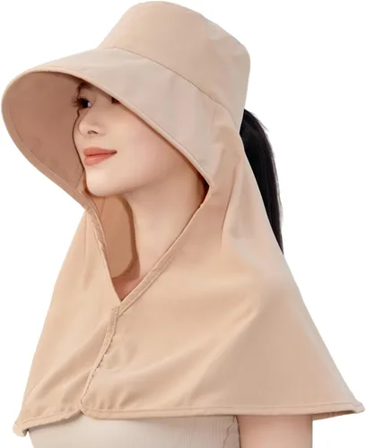 Vista 23 de HUAMULAN Sombrero de verano de ala ancha para mujer, agujero para cola de Bg8112-negro