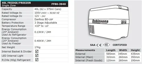 Vista 4 de Congelador refrigerador portátil de 12 V de 4 x 4 de Dobinsons, 40L