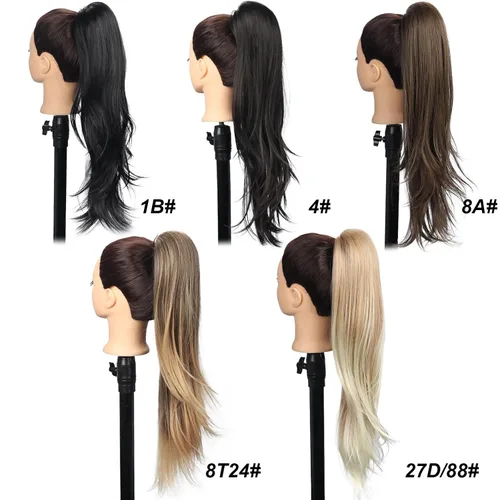Vista 7 de Extensión de cola de caballo de cabello lacio, mezcla de extensiones de cola de caballo con cordón, rubias para mujer, múltiples capas, sintético