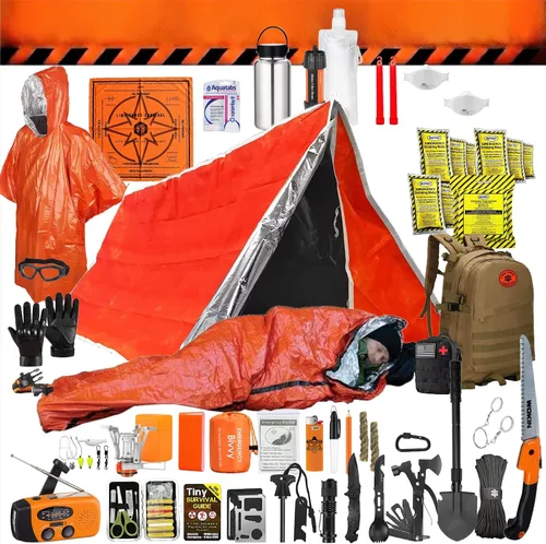 Vista 9 de Kit de supervivencia de 48 horas – 228 piezas de equipo de supervivencia y suministros, mochila de emergencia de 45 L, primeros auxilios, filtro
