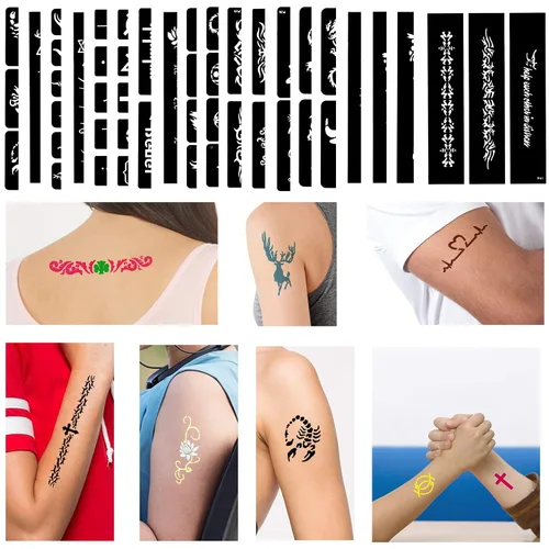 Vista 7 de Konsait 123 plantillas de tatuajes temporales grandes, 20 hojas de hombre con brillantina, kit de tatuaje, plantillas de pintura facial, plantilla