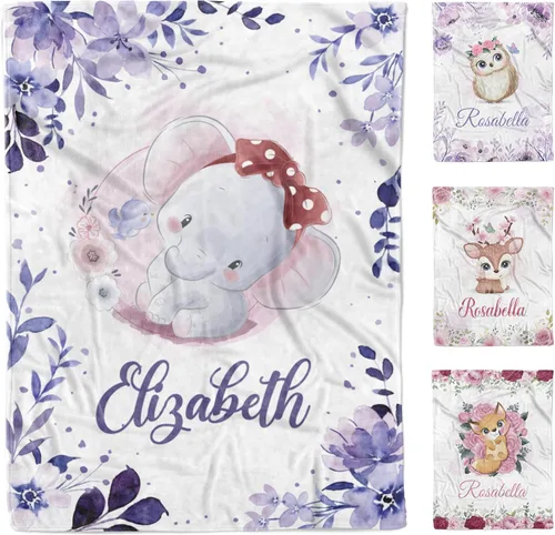 Vista 7 de AVIClothes Manta de bebé niña personalizada, mantas personalizadas con diseño de mariposas y flores, manta de bebé con nombre para niña, 30 x 40