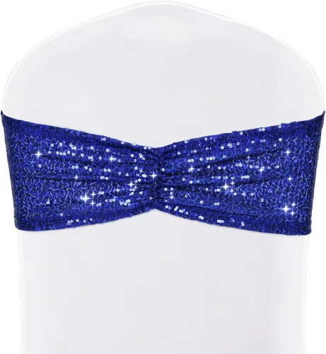 Vista 17 de SquarePie Paquete de 20 bandas de lentejuelas para silla, lazos dorados con purpurina para decoración de banquetes de boda, fiesta