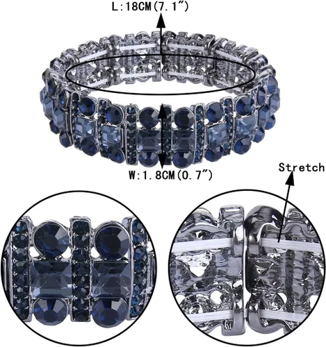 Vista 4 de EVER FAITH Pulsera elástica de cristal austriaco Art Deco de tres capas para novia