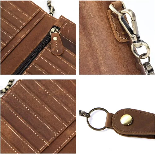 Vista 6 de Cartera de cuero para hombre con cadena de monedero bifold para tarjetas vintage