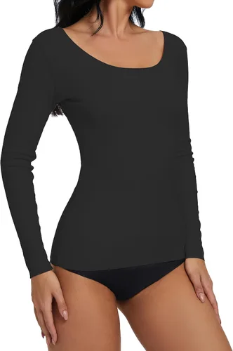 Vista 4 de YYA Camisas básicas de manga larga de 3 piezas para mujer, térmicas, cálidas, cuello redondo, elásticas, ajustadas, camiseta de capa S-XL
