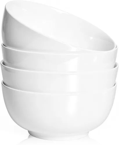 Vista 9 de AISBUGUR - Juego de 8 cuencos de postre, cuencos pequeños de cerámica de 10 oz para la cocina, cuencos blancos de 4.5" para helado aptos