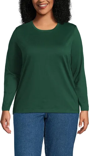 Vista 35 de Lands' End - Camiseta de manga larga, cuello redondo y holgada de algodón Supima cultivado en EE. UU. para mujer Blanco