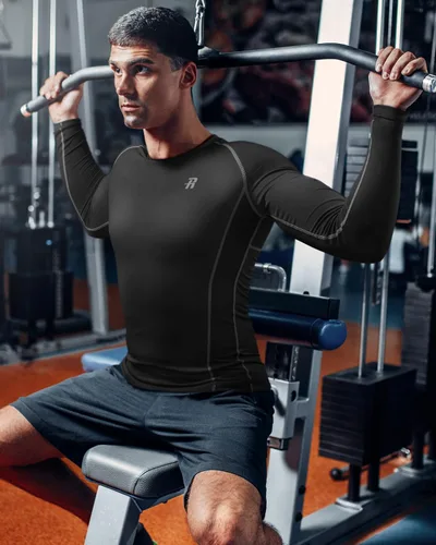 Vista 6 de Runhit Camisas de compresión para hombre de manga larga fresca y seca atlética, camisetas de entrenamiento para pesca y sol, mallas térmicas