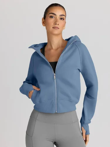 Vista 2 de Trendy Queen - Sudaderas con capucha y cremallera para mujer, sudaderas cortas de vellón, trajes de otoño, estilo informal, cómodas, Y2K, ropa