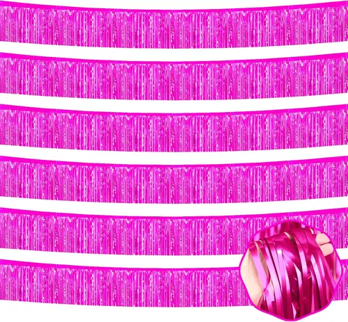 Vista 21 de Paquete de 6 guirnaldas de flecos de papel de aluminio negro de 10 pies con serpentinas metálicas de oropel para colgar en la pared, telón de fondo