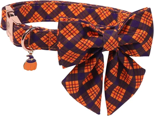 Vista 68 de DOGWONG Collar de otoño para perro con lazo, collar de moño para perro de Acción de Gracias, collar ajustable de algodón de otoño con hoja de arce